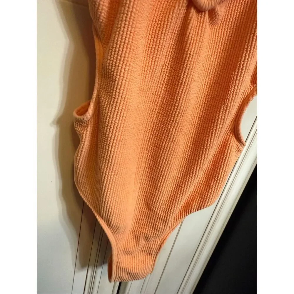 Zara Girls Crinkle Textured Cutout Side One-Piece Swimsuit Orange Size 11-12